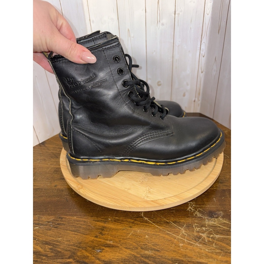 Dr. Martens Boots Womens 7 Black 1460 W Smooth 8 Eye Lace-Up Yellow Stitch Gum